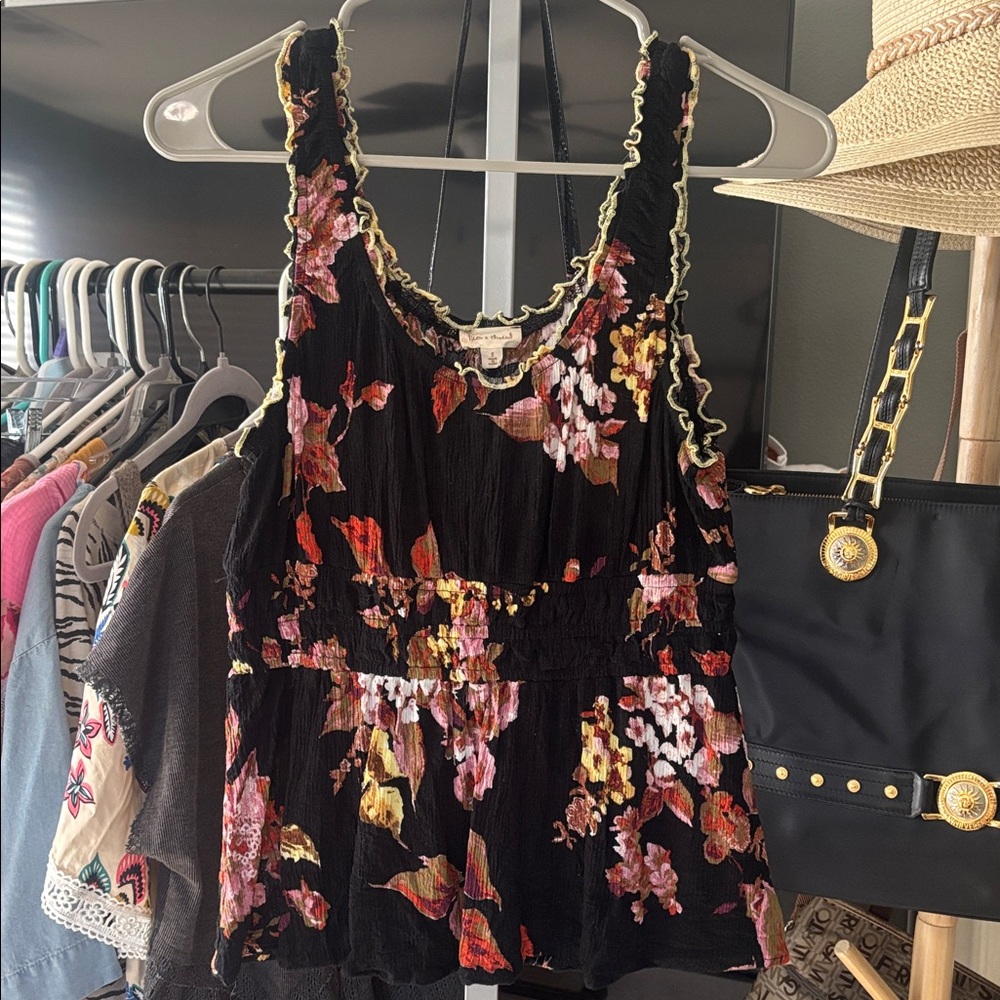 Hem & Thread Black Floral Shirt NWOT